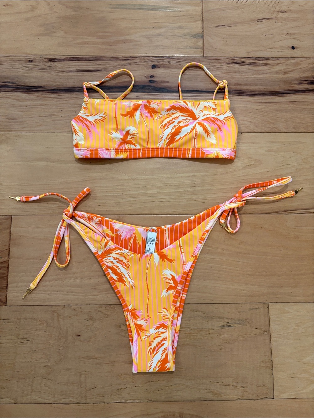 New Maaji Orange Pink Palm-Print Bikini Set